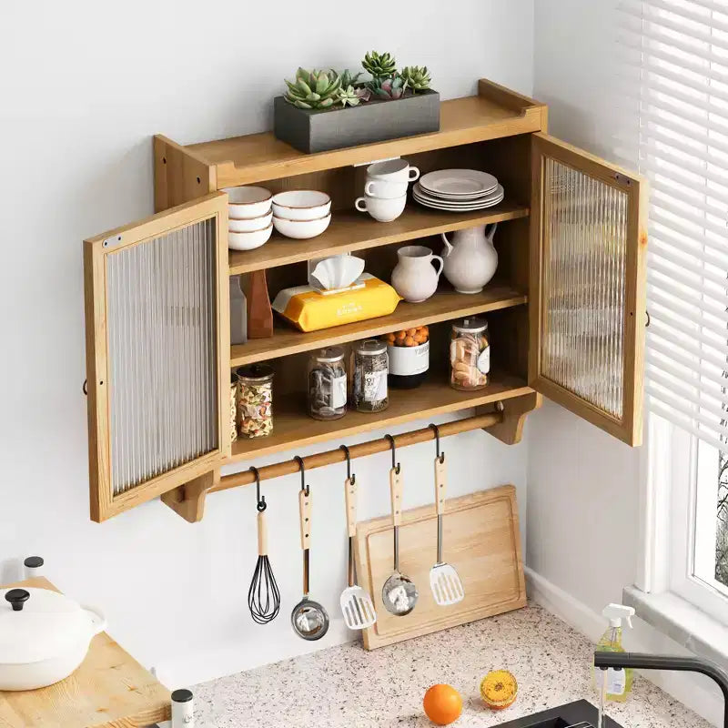 Meuble mural vintage à 2 portes avec 3 étagères de rangement et porte-serviettes pour salle de bain, cuisine et salon