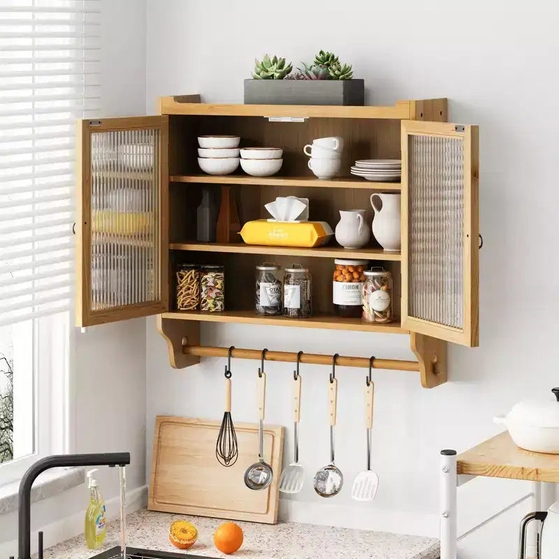 Meuble mural vintage à 2 portes avec 3 étagères de rangement et porte-serviettes pour salle de bain, cuisine et salon