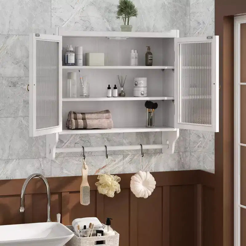 Meuble mural vintage à 2 portes avec 3 étagères de rangement et porte-serviettes pour salle de bain, cuisine et salon