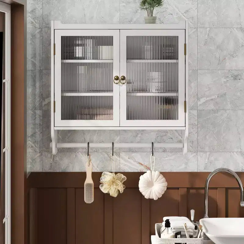 Meuble mural vintage à 2 portes avec 3 étagères de rangement et porte-serviettes pour salle de bain, cuisine et salon