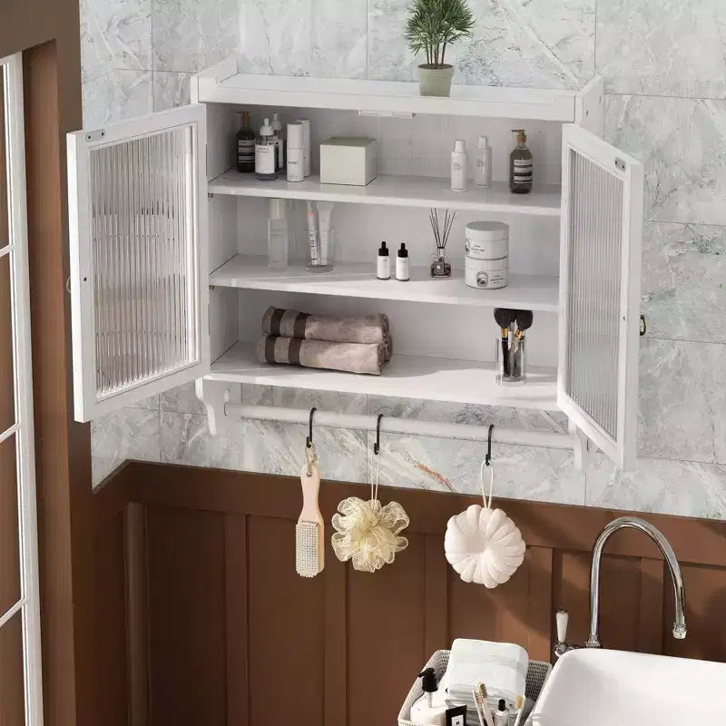 Meuble mural vintage à 2 portes avec 3 étagères de rangement et porte-serviettes pour salle de bain, cuisine et salon