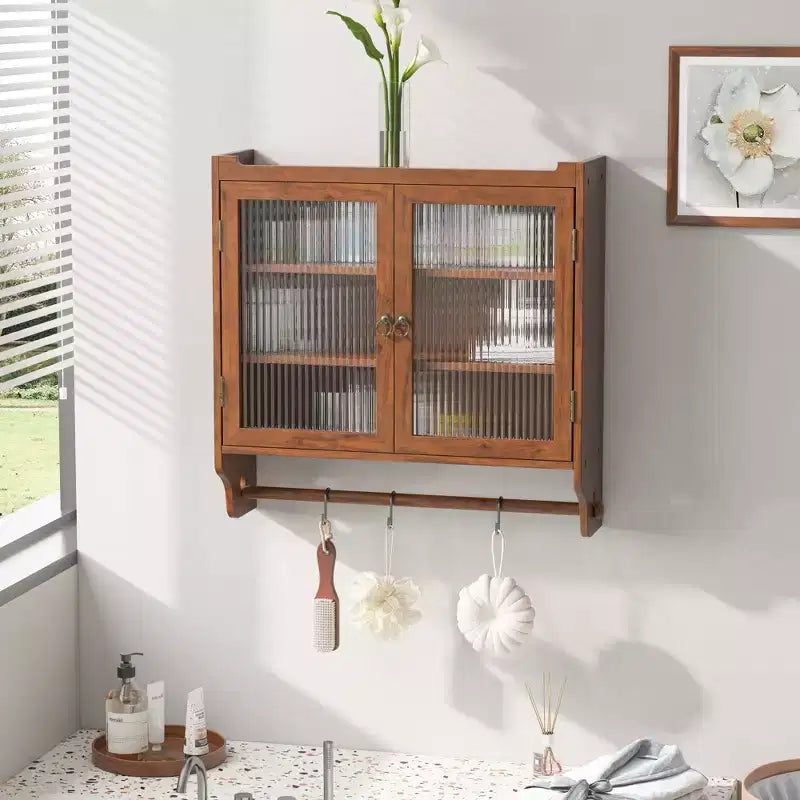 Meuble mural vintage à 2 portes avec 3 étagères de rangement et porte-serviettes pour salle de bain, cuisine et salon