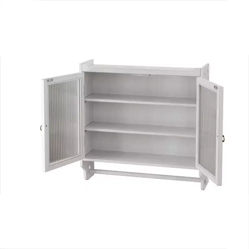 Meuble mural vintage à 2 portes avec 3 étagères de rangement et porte-serviettes pour salle de bain, cuisine et salon
