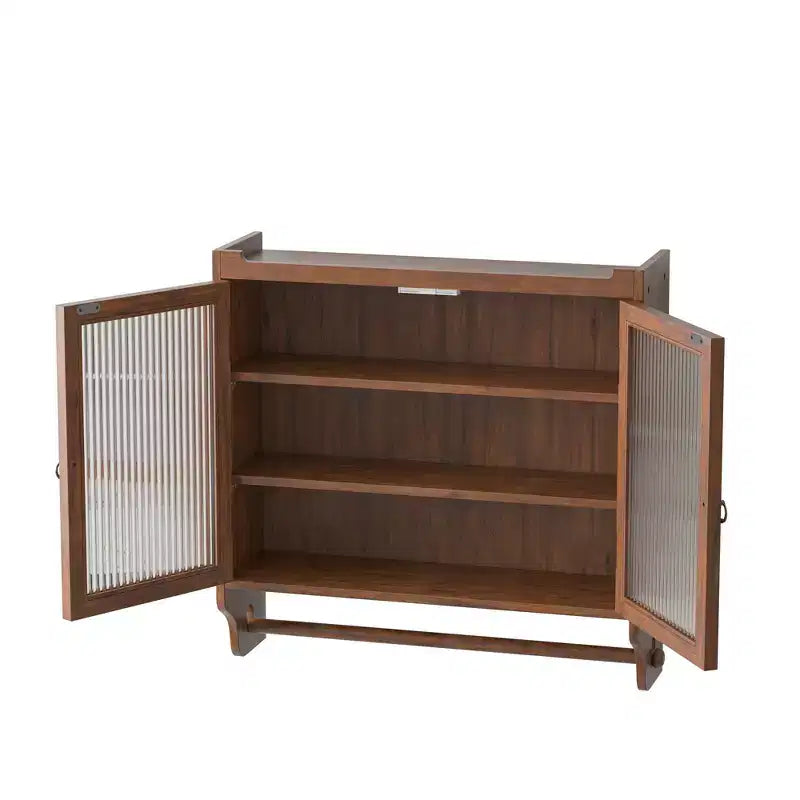 Vintage 2-Door Wall Cabinet with 3-Tier Storage and Towel Rack for Bathroom, Kitchen and Living Room