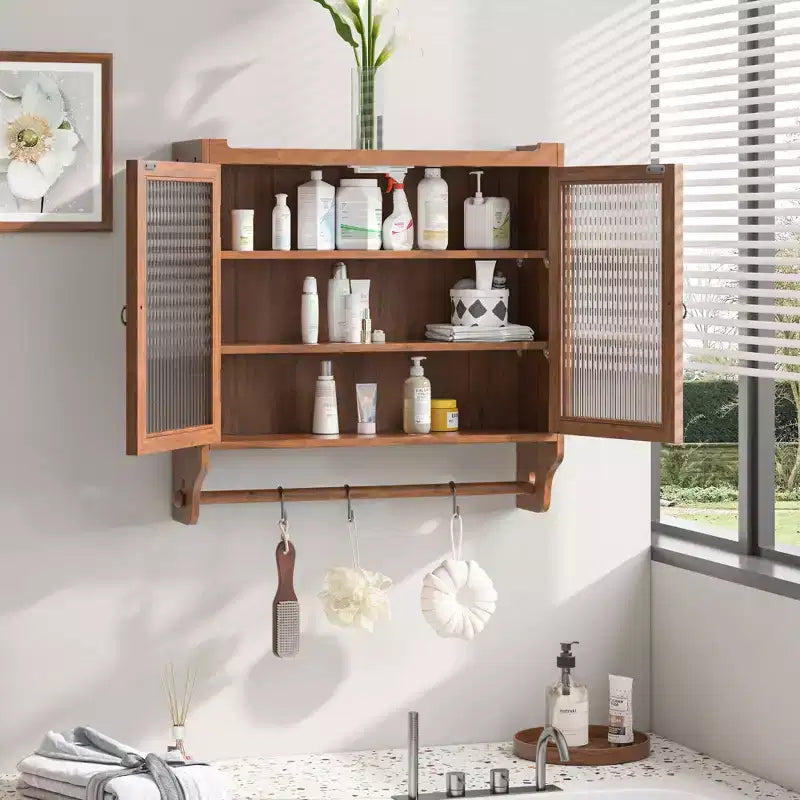 Meuble mural vintage à 2 portes avec 3 étagères de rangement et porte-serviettes pour salle de bain, cuisine et salon