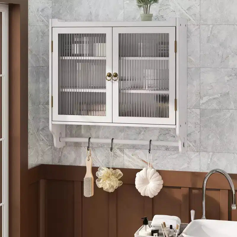 Vintage 2-Door Wall Cabinet with 3-Tier Storage and Towel Rack for Bathroom, Kitchen and Living Room