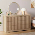 Fluted Dresser for Bedroom with 6 Drawers, 54 Wide Modern Chest of Drawers with Curved Profile, Natural Oak Drawer Organizer