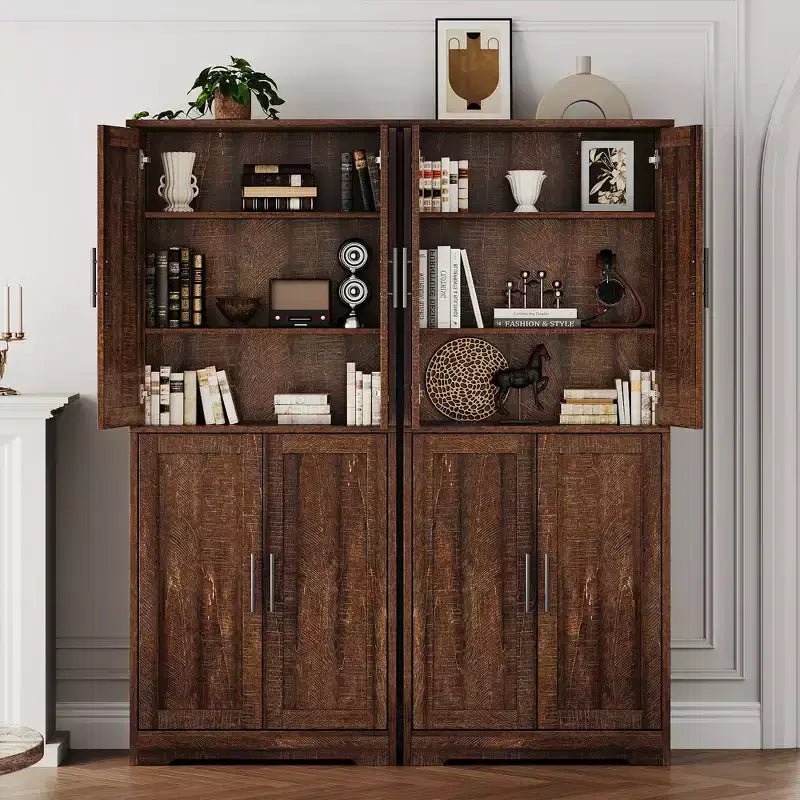 Kitchen Pantry Cabinet with 4 Doors & Adjustable Shelves, Freestanding Utility Storage Cupboard