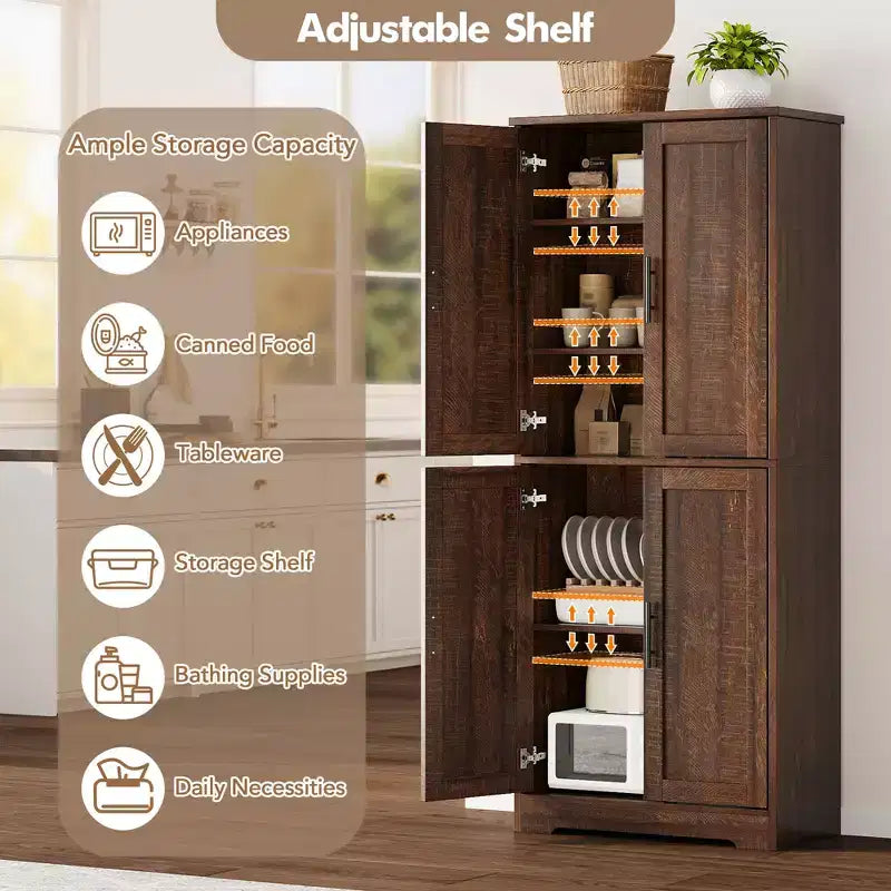 Kitchen Pantry Cabinet with 4 Doors & Adjustable Shelves, Freestanding Utility Storage Cupboard