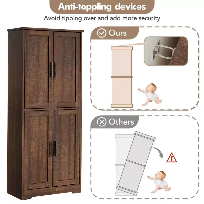 Kitchen Pantry Cabinet with 4 Doors & Adjustable Shelves, Freestanding Utility Storage Cupboard