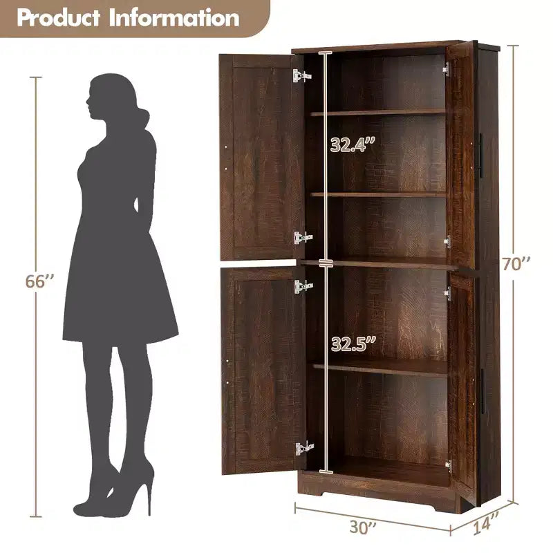 Kitchen Pantry Cabinet with 4 Doors & Adjustable Shelves, Freestanding Utility Storage Cupboard