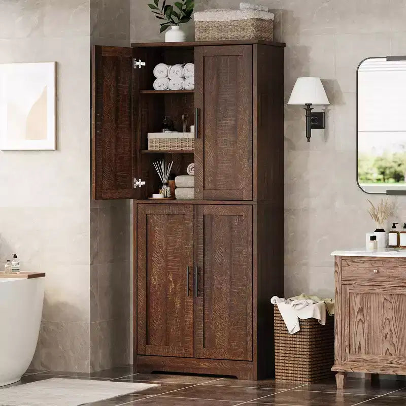 Kitchen Pantry Cabinet with 4 Doors & Adjustable Shelves, Freestanding Utility Storage Cupboard