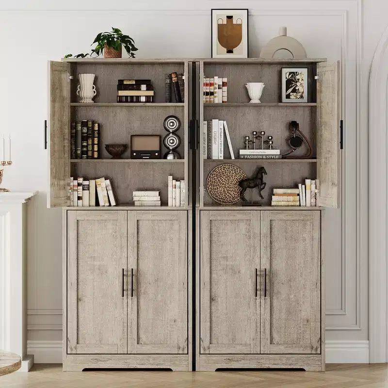 Kitchen Pantry Cabinet with 4 Doors & Adjustable Shelves, Freestanding Utility Storage Cupboard