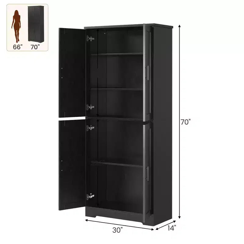 Kitchen Pantry Cabinet with 4 Doors & Adjustable Shelves, Freestanding Utility Storage Cupboard