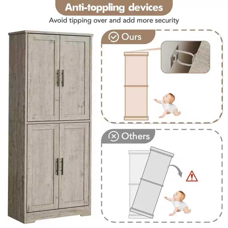 Kitchen Pantry Cabinet with 4 Doors & Adjustable Shelves, Freestanding Utility Storage Cupboard