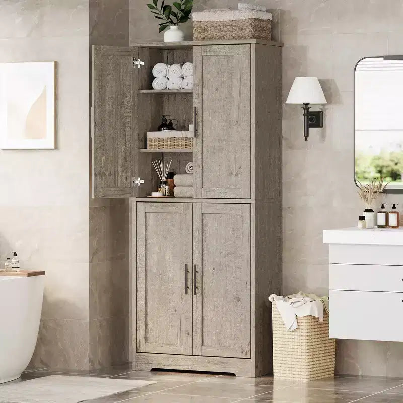Kitchen Pantry Cabinet with 4 Doors & Adjustable Shelves, Freestanding Utility Storage Cupboard