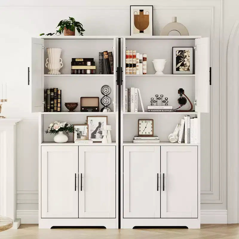 Kitchen Pantry Cabinet with 4 Doors & Adjustable Shelves, Freestanding Utility Storage Cupboard