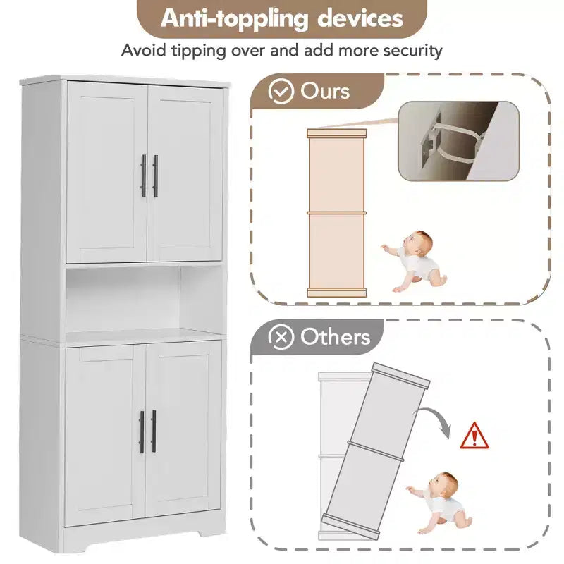 Kitchen Pantry Cabinet with 4 Doors & Adjustable Shelves, Freestanding Utility Storage Cupboard