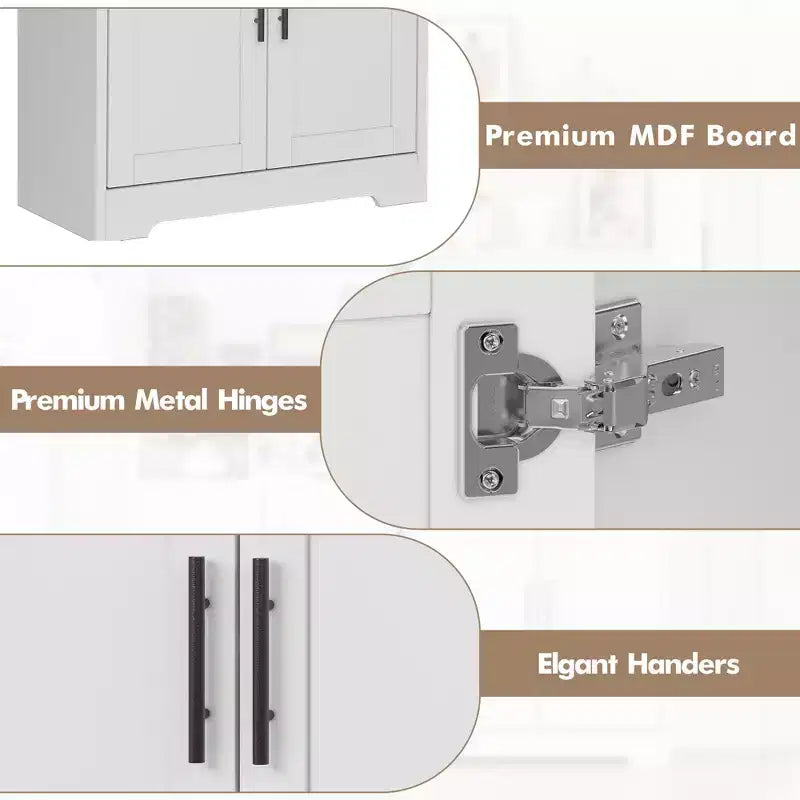 Kitchen Pantry Cabinet with 4 Doors & Adjustable Shelves, Freestanding Utility Storage Cupboard