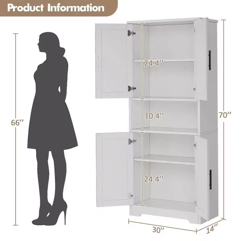 Kitchen Pantry Cabinet with 4 Doors & Adjustable Shelves, Freestanding Utility Storage Cupboard