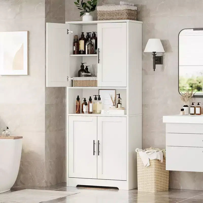 Kitchen Pantry Cabinet with 4 Doors & Adjustable Shelves, Freestanding Utility Storage Cupboard