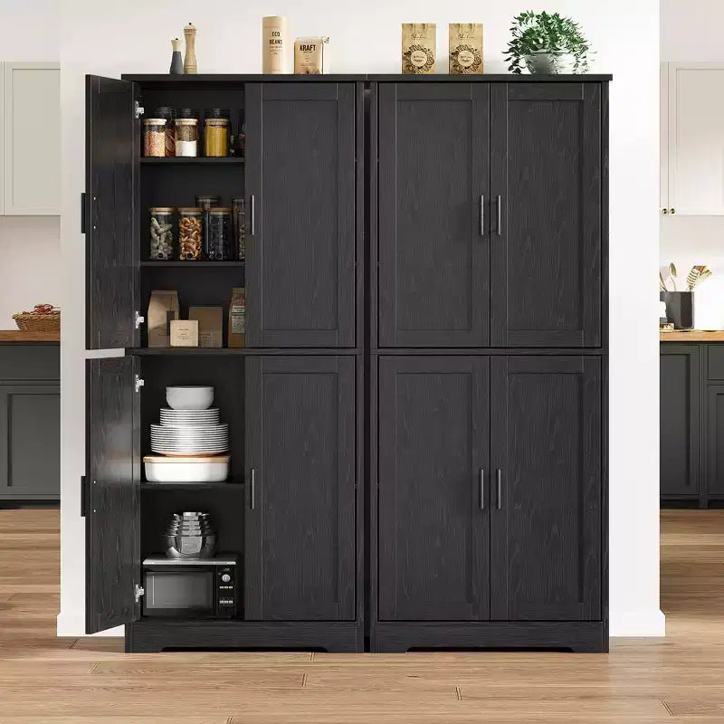 Kitchen Pantry Cabinet with 4 Doors & Adjustable Shelves, Freestanding Utility Storage Cupboard