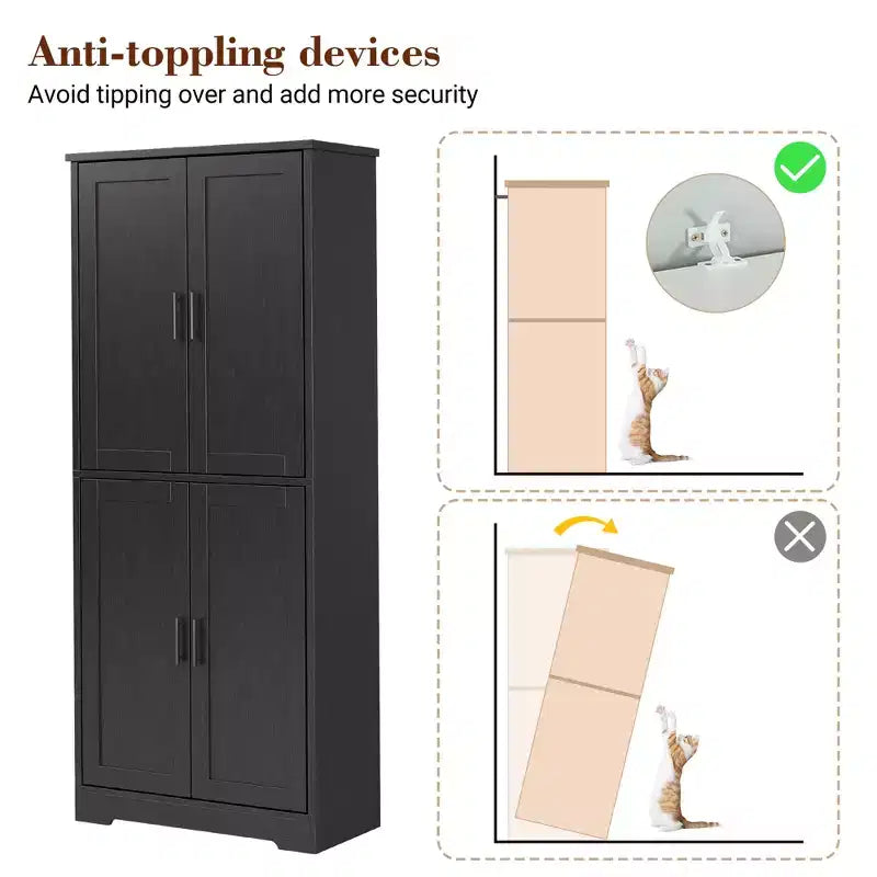 Kitchen Pantry Cabinet with 4 Doors & Adjustable Shelves, Freestanding Utility Storage Cupboard