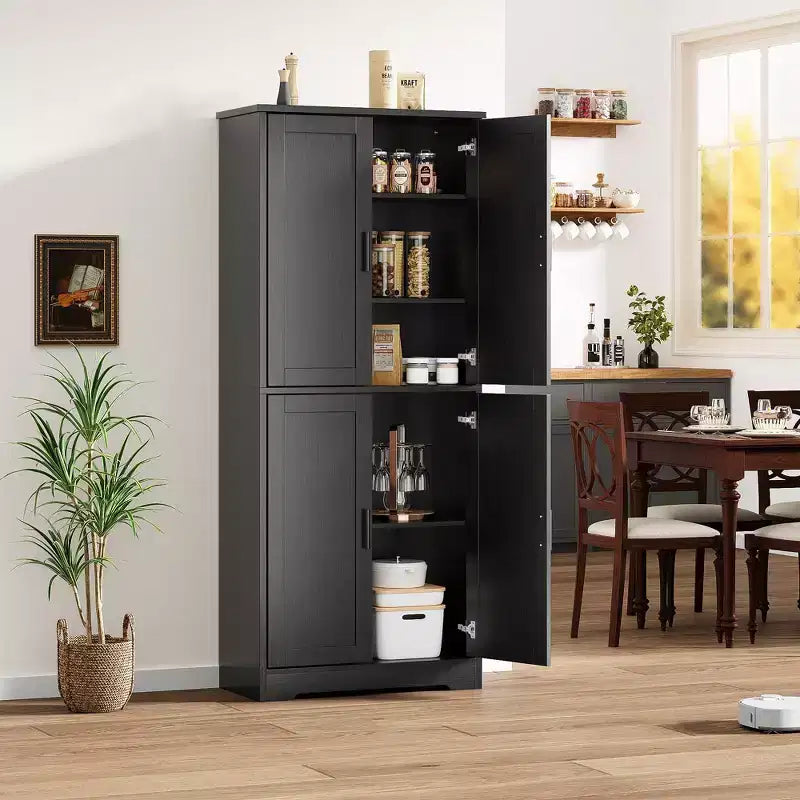 Kitchen Pantry Cabinet with 4 Doors & Adjustable Shelves, Freestanding Utility Storage Cupboard
