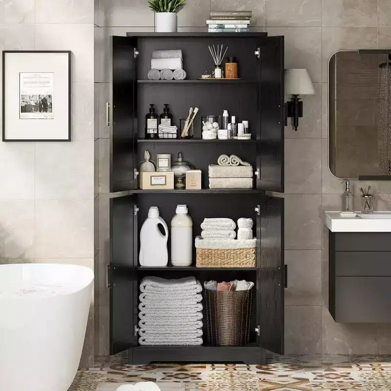 Kitchen Pantry Cabinet with 4 Doors & Adjustable Shelves, Freestanding Utility Storage Cupboard