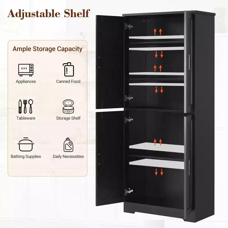 Kitchen Pantry Cabinet with 4 Doors & Adjustable Shelves, Freestanding Utility Storage Cupboard