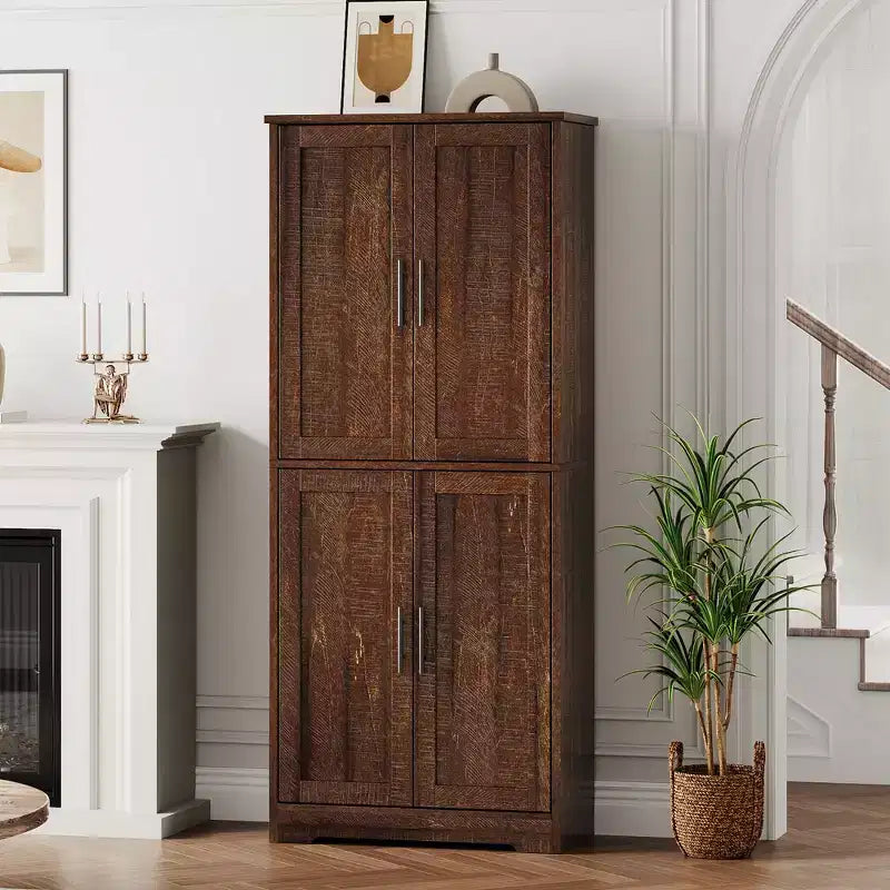 Kitchen Pantry Cabinet with 4 Doors & Adjustable Shelves, Freestanding Utility Storage Cupboard