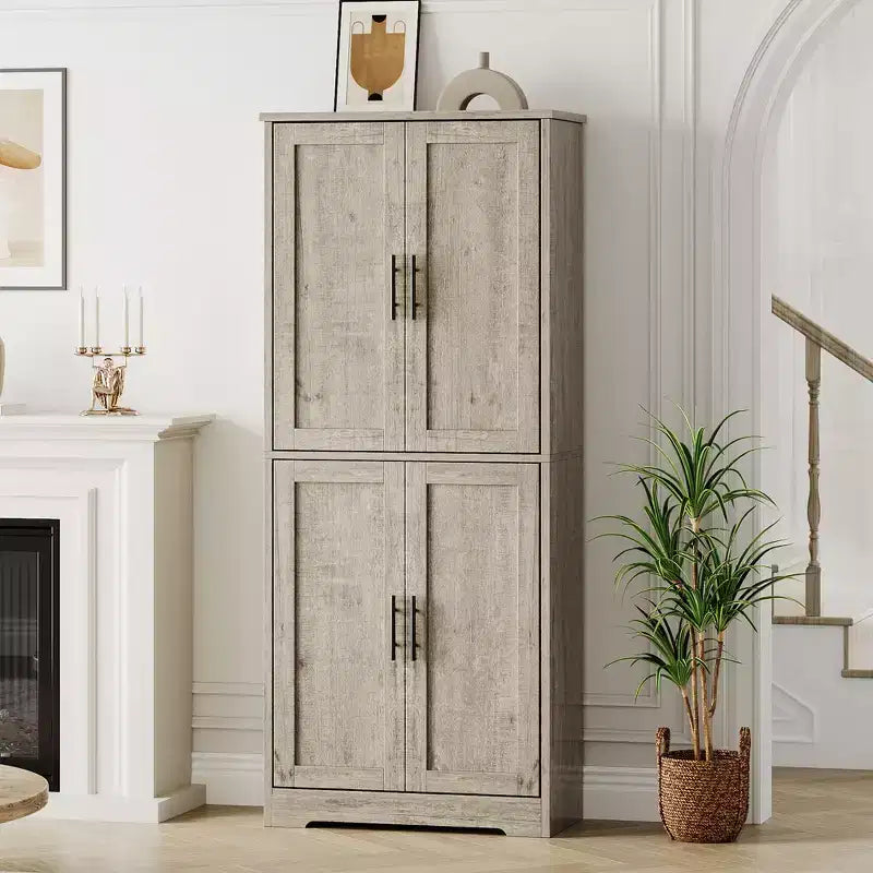 Kitchen Pantry Cabinet with 4 Doors & Adjustable Shelves, Freestanding Utility Storage Cupboard