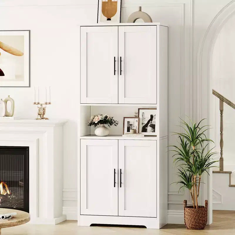 Kitchen Pantry Cabinet with 4 Doors & Adjustable Shelves, Freestanding Utility Storage Cupboard