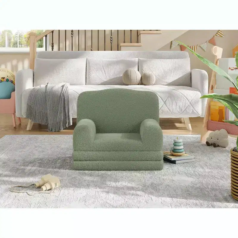 2-in-1 Foldable Toddler Sofa to Lounger, Foam Chair for Kids Ages 2–8