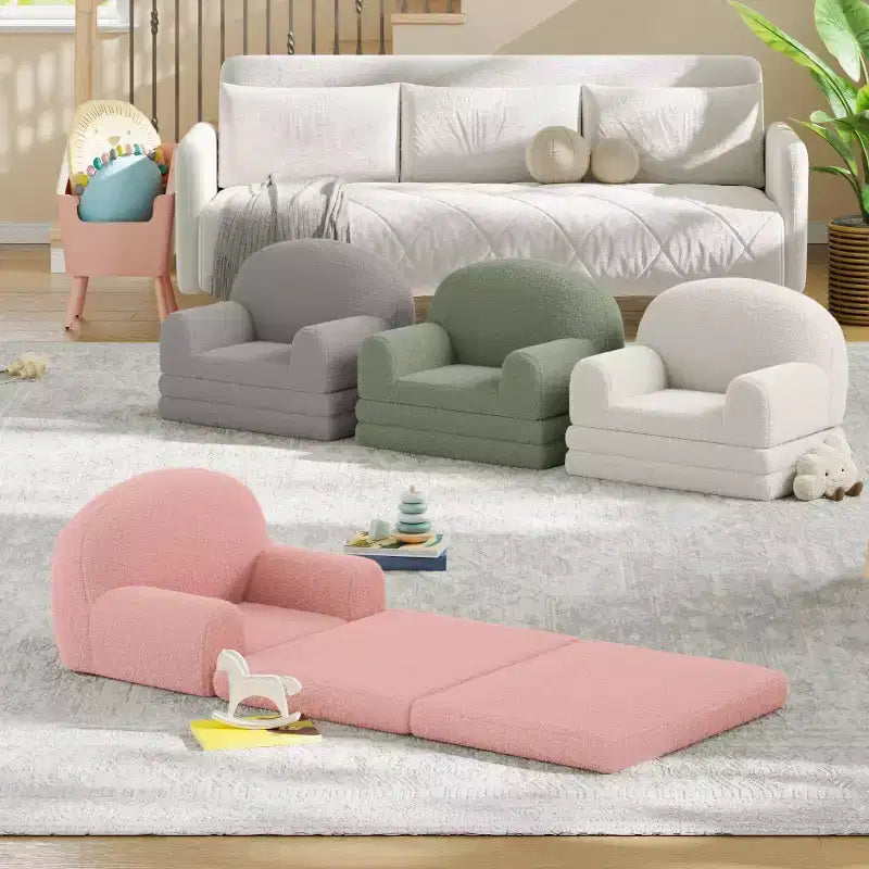 2-in-1 Foldable Toddler Sofa to Lounger, Foam Chair for Kids Ages 2–8