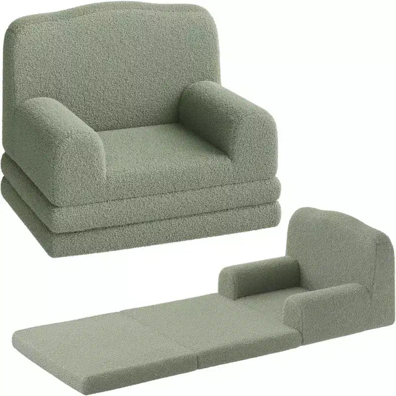 2-in-1 Foldable Toddler Sofa to Lounger, Foam Chair for Kids Ages 2–8