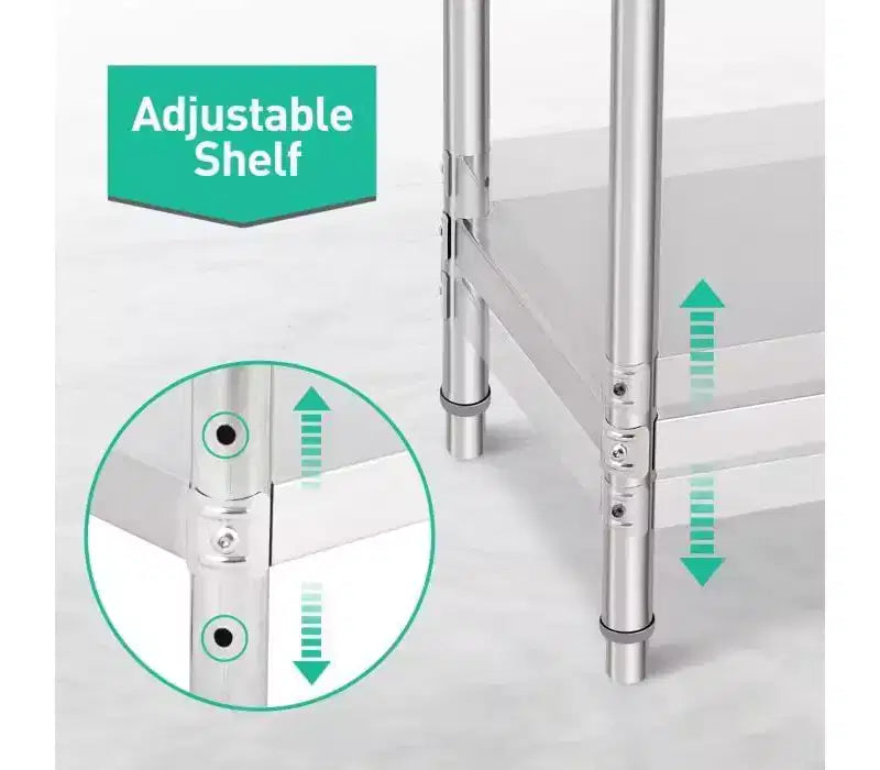 36" NSF Stainless Steel Prep Table, 2-Tier Commercial Workstation for Kitchen, Garage and Restaurant