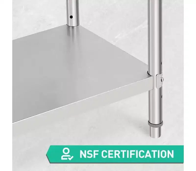 36" NSF Stainless Steel Prep Table, 2-Tier Commercial Workstation for Kitchen, Garage and Restaurant