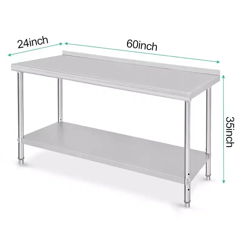 36" NSF Stainless Steel Prep Table, 2-Tier Commercial Workstation for Kitchen, Garage and Restaurant