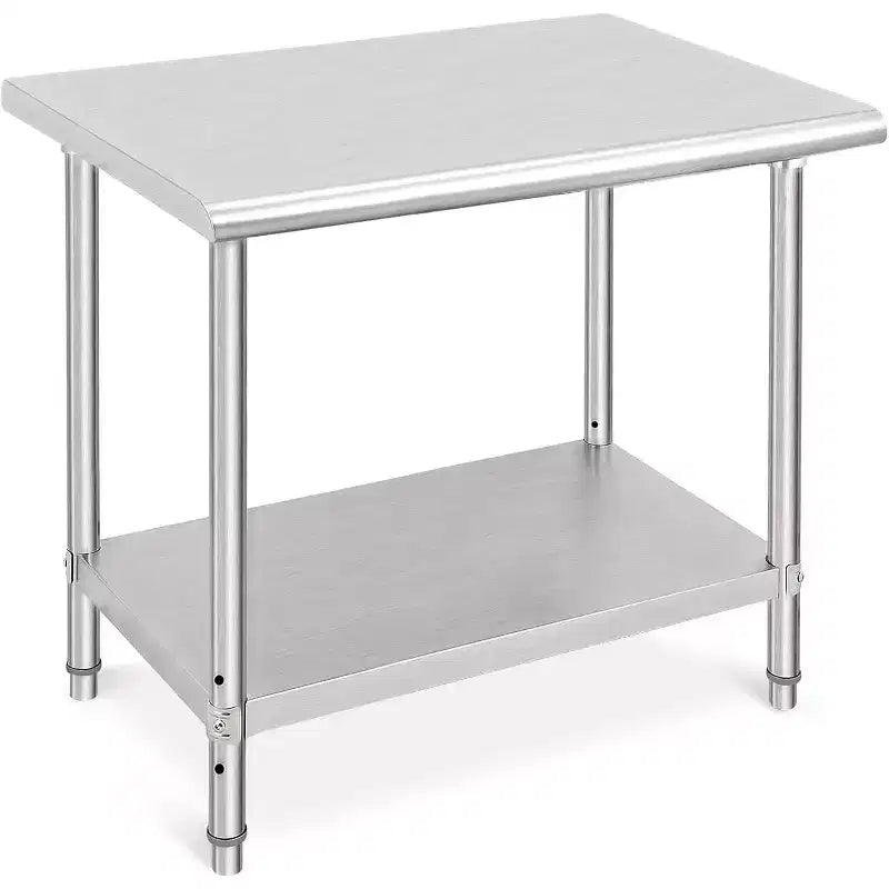 36" NSF Stainless Steel Prep Table, 2-Tier Commercial Workstation for Kitchen, Garage and Restaurant