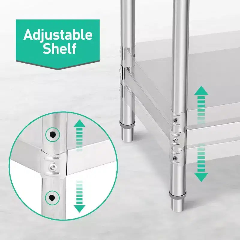36" NSF Stainless Steel Prep Table, 2-Tier Commercial Workstation for Kitchen, Garage and Restaurant