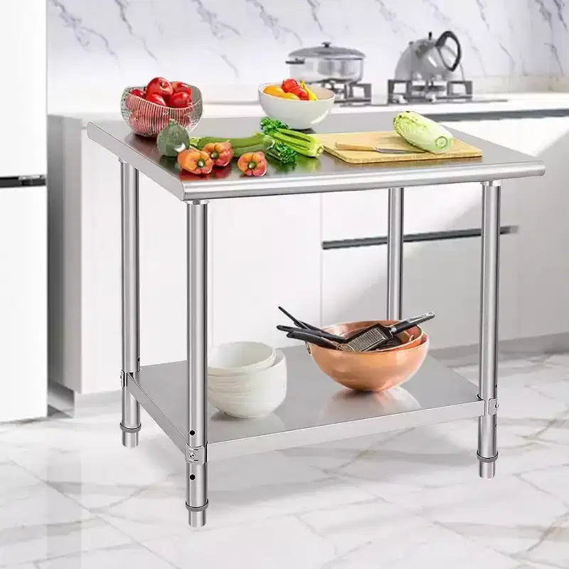 36" NSF Stainless Steel Prep Table, 2-Tier Commercial Workstation for Kitchen, Garage and Restaurant