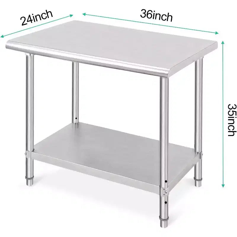 36" NSF Stainless Steel Prep Table, 2-Tier Commercial Workstation for Kitchen, Garage and Restaurant