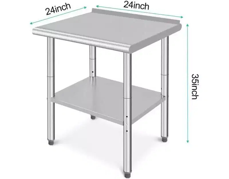36" NSF Stainless Steel Prep Table, 2-Tier Commercial Workstation for Kitchen, Garage and Restaurant