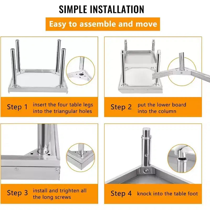48" Stainless Steel Grill Stand, 1000 lb Rated Commercial Table with Adjustable Legs and Safety Baffle