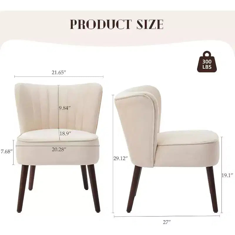 Velvet Accent Chair, Modern Wingback Lounge Chair with Wood Legs, Channel Tufted for Living Room and Bedroom