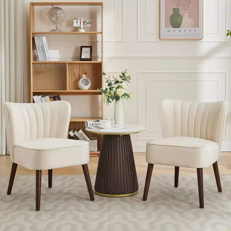 Velvet Accent Chair, Modern Wingback Lounge Chair with Wood Legs, Channel Tufted for Living Room and Bedroom