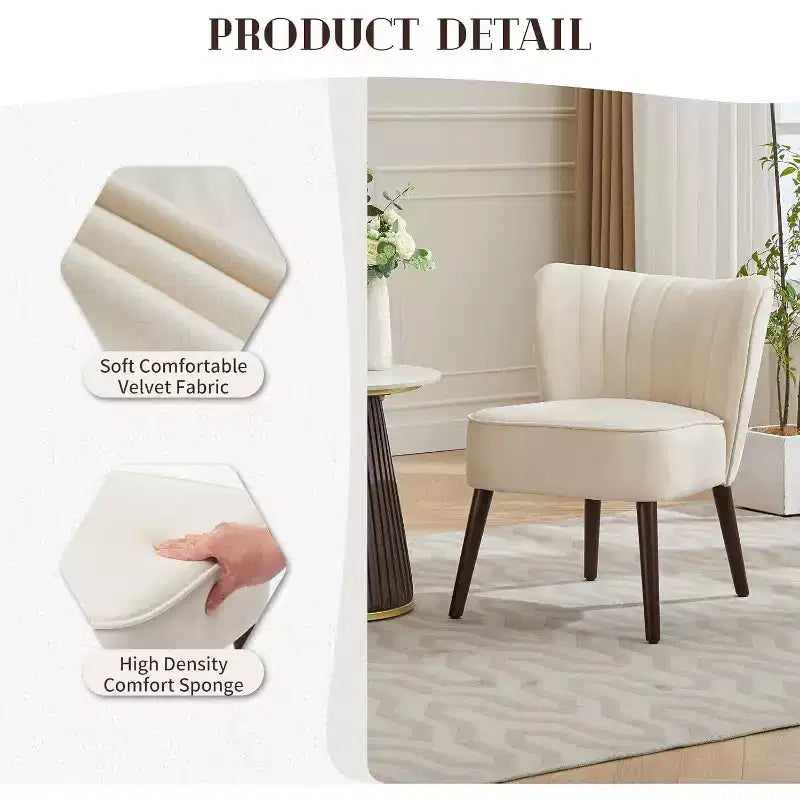 Velvet Accent Chair, Modern Wingback Lounge Chair with Wood Legs, Channel Tufted for Living Room and Bedroom