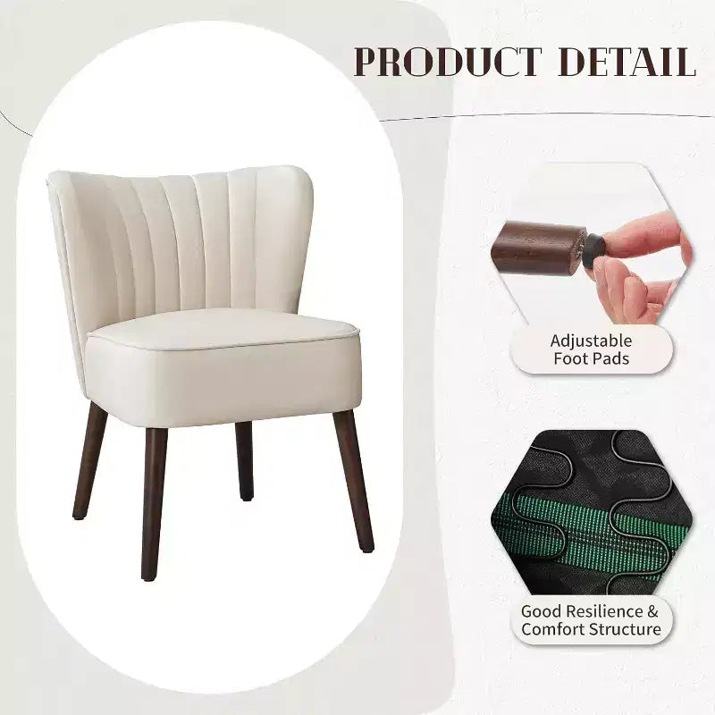 Velvet Accent Chair, Modern Wingback Lounge Chair with Wood Legs, Channel Tufted for Living Room and Bedroom