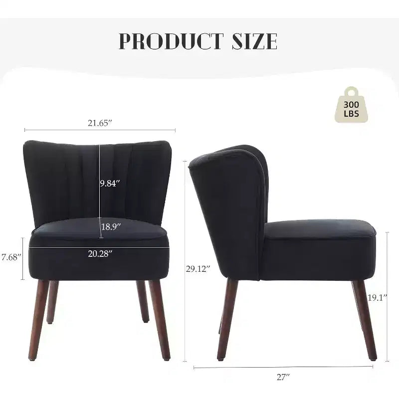 Velvet Accent Chair, Modern Wingback Lounge Chair with Wood Legs, Channel Tufted for Living Room and Bedroom